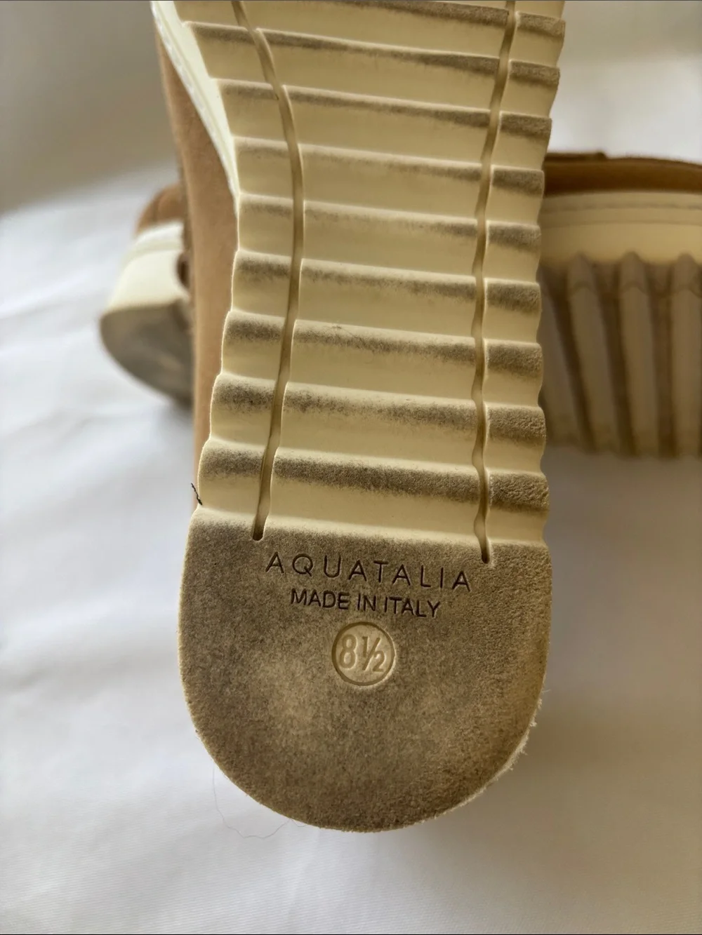 Aquatalia Suede Loafers in Light Tan with White Platform